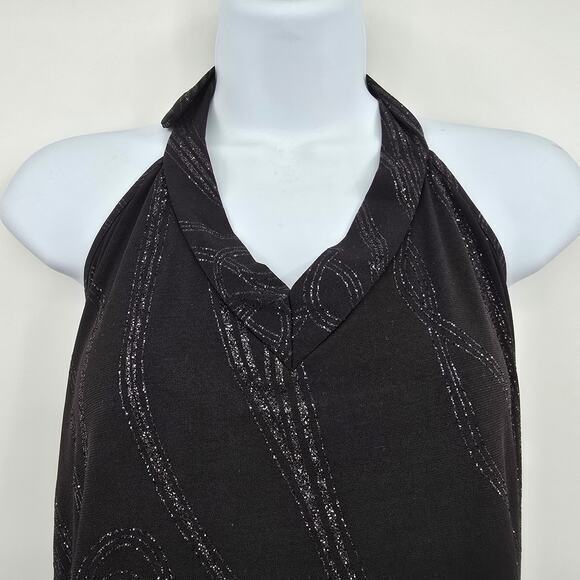 Vintage Decaf Women's Y2K Glitter Shimmer Detail Halter Neck Blouse Black Large - Picture 3 of 6